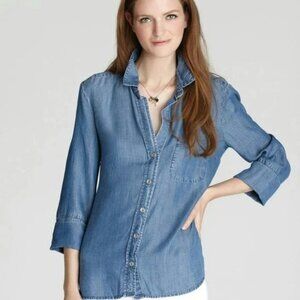 Cloth & Stone Blue High Low Chambray Button Down Top Sz L